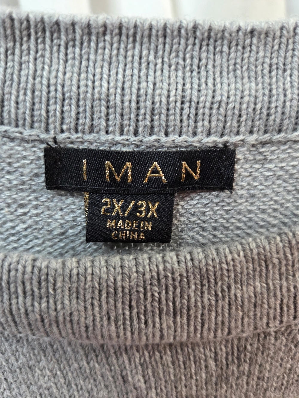 IMAN Gray Ribbed Crewneck Sweater - Picture 3 of 5